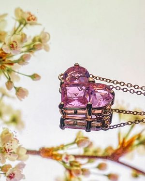Collier Alice – pendentif double cœur zircon rose sur chaîne en acier inoxydable