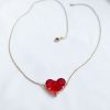 Collier Reine de Cœur – double cœur zircon rouge sur chaîne en acier inoxydable