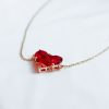 Collier Reine de Cœur – double cœur zircon rouge sur chaîne en acier inoxydable