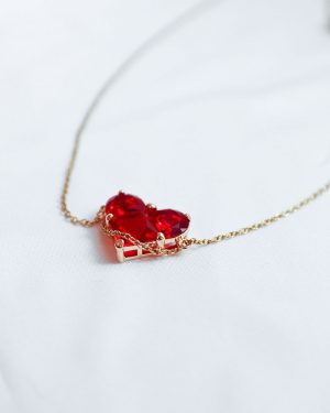 Collier Reine de Cœur – double cœur zircon rouge sur chaîne en acier inoxydable